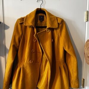 Forever 21 Mustard Yellow Peacoat - Double-Breasted Women's Coat